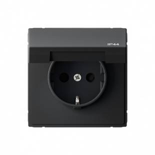 Розетка с з/к со шторками с крышкой, IP44, ARTGALLERY AQUA, Карбон, GAL441046, SCHNEIDER ELECTRIC