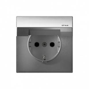 Розетка с з/к со шторками с крышкой, IP44, ARTGALLERY AQUA, Алюминий, GAL440346, SCHNEIDER ELECTRIC