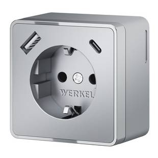 Розетка с з/к + 2xUSB, A + C, GALLANT, серебро, W5071706, WERKEL