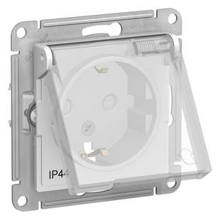 Розетка с з/к со шторками с крышкой, IP44, ATLASDESIGN AQUA, Белый, ATN440146, SCHNEIDER ELECTRIC