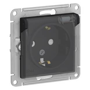 Розетка с з/к со шторками с крышкой, IP44, ATLASDESIGN AQUA, Карбон, ATN441046, SCHNEIDER ELECTRIC