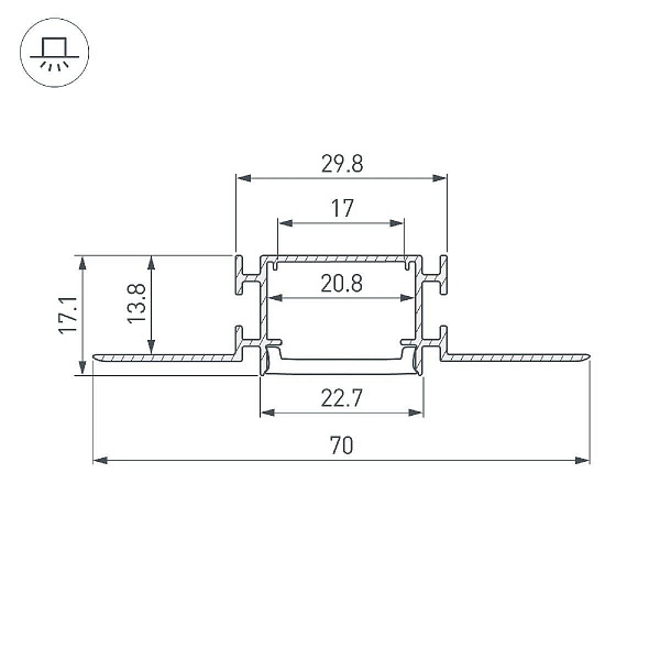 Профиль для ленты LED врезной FANTOM-BENT 70x17мм без рассеивателя (2м) 040347(1) ARLIGHT