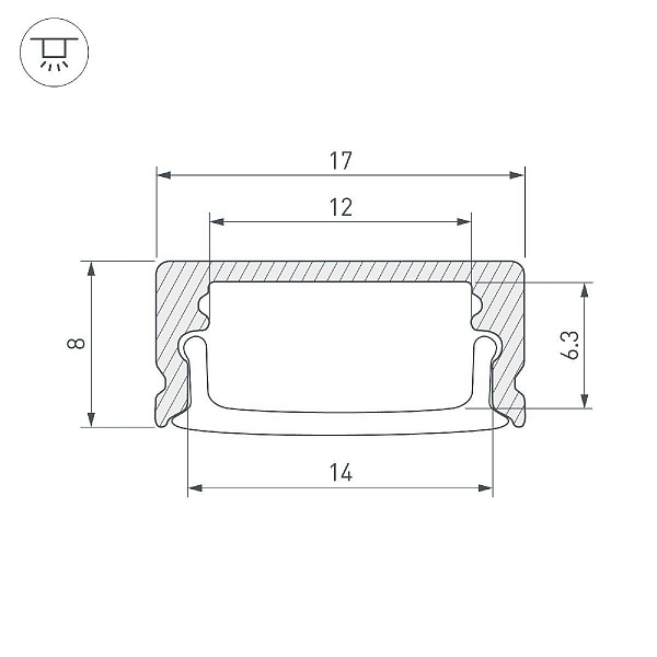 Профиль для ленты LED накладной ARH-LINE 17x8мм без рассеивателя (2м) 044234(1) ARLIGHT