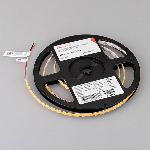 Лента LED COB-X400 9 W/m 12V IP20 COB/400 3000K 8mm (2,5м) 39045 ARLIGHT