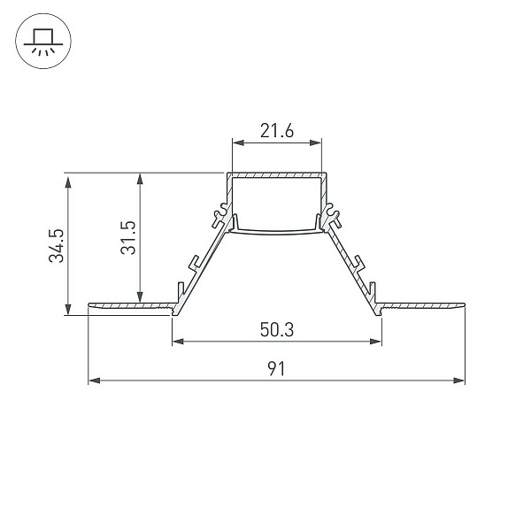 Профиль для ленты LED врезной FANTOM 34,5x91мм без рассеивателя (2м) 53032 ARLIGHT