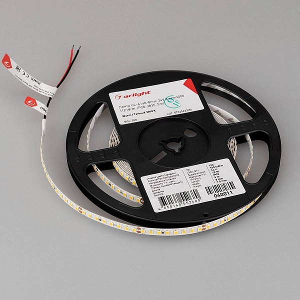 Лента LED UL-A160 12 W/m 24V IP20 2835/160 3000K 8mm (5м) 40011 ARLIGHT