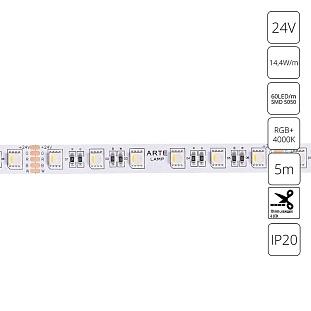 Лента LED 14,4 W/m 24V IP20 5050/60 RGBW 12mm (5м) A2406012-01-RGB4K ARTE LAMP