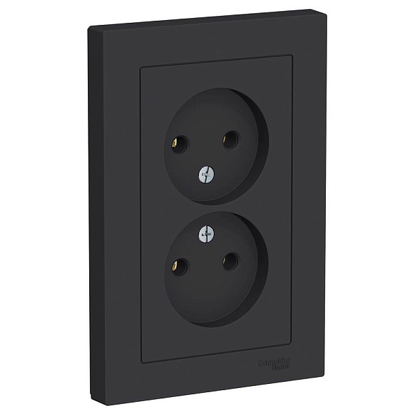 Розетка без з/к двойная, в сборе, ATLASDESIGN, Карбон, ATN001020, SCHNEIDER ELECTRIC