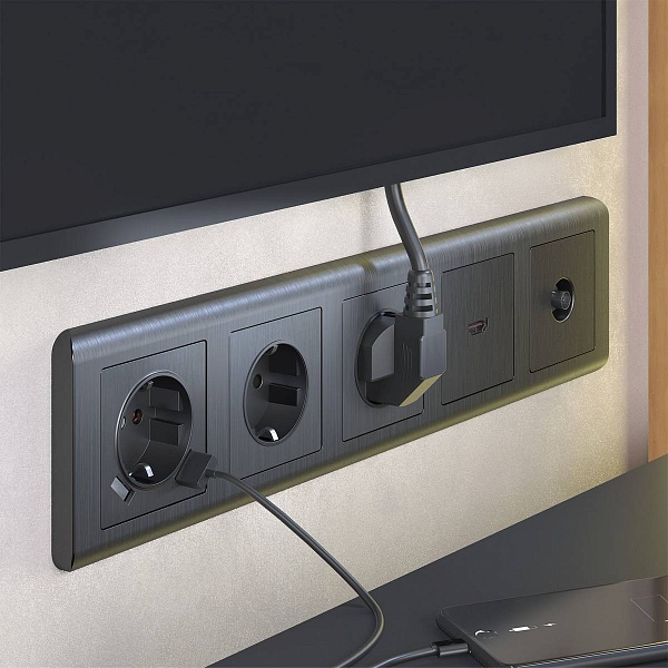 Накладка розетки с з/к + 2xUSB, графит рифленый, W1179504, WERKEL