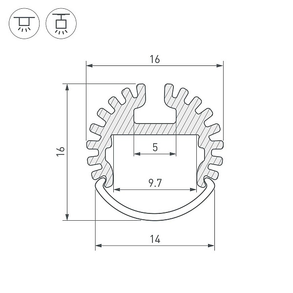 Профиль для ленты LED подвесной ARH-ROUND 16x16мм без рассеивателя (2м) 39217 ARLIGHT
