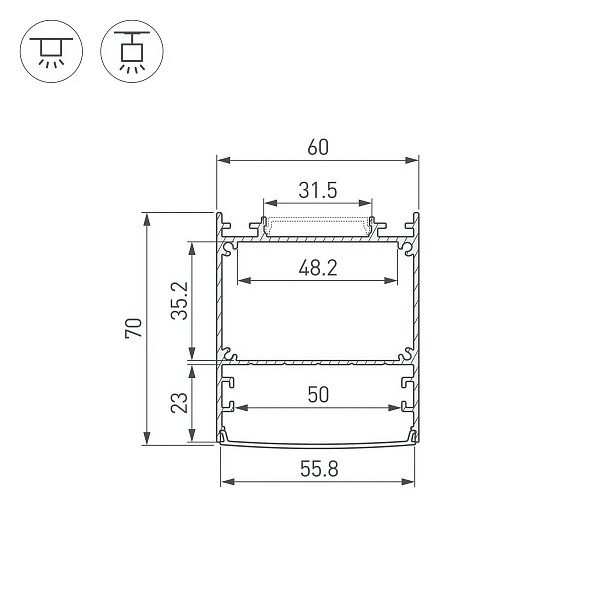 Профиль для ленты LED накладной SL-LINE 70x60мм без рассеивателя (2м) 46401 ARLIGHT