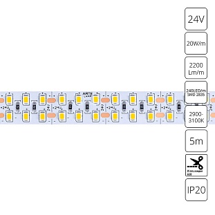 Лента LED 20 W/m 24V IP20 2835/240 3000K 15mm (5м) A2424015-01-3K ARTE LAMP