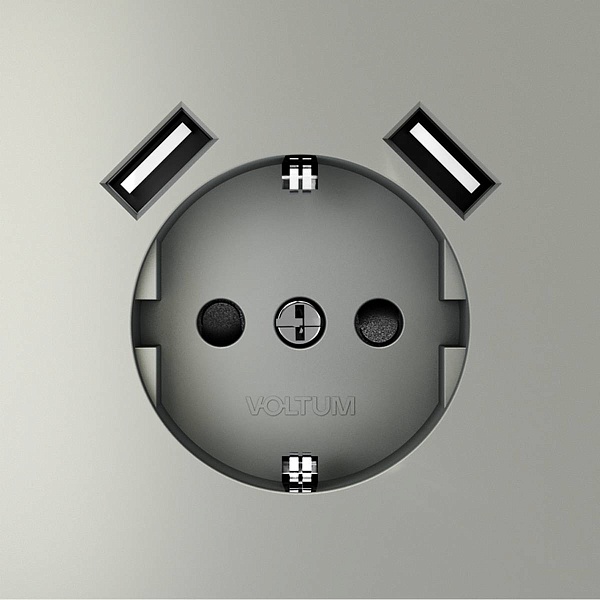 Розетка с з/к + 2xUSB, A + A, S70, Сталь, VLS040405, VOLTUM