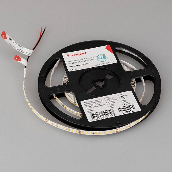 Лента LED UL-A160 12 W/m 24V IP20 2835/160 2700K 8mm (5м) 40012 ARLIGHT