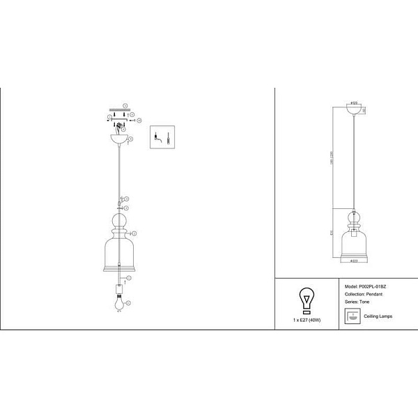 Подвес MAYTONI TONE P002PL-01BZ