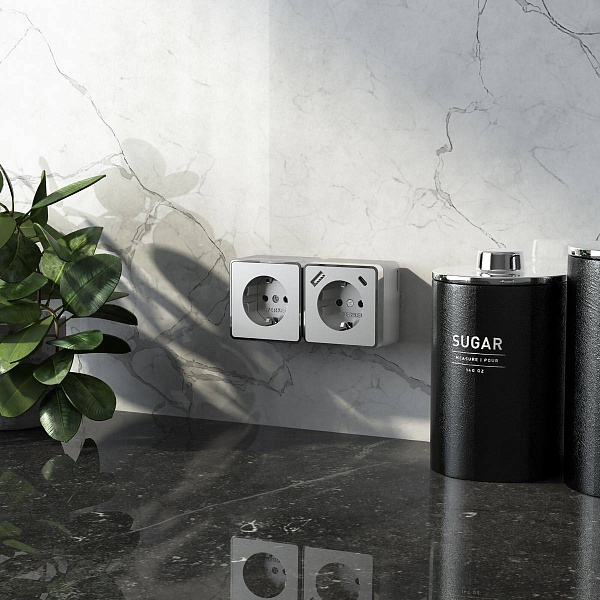 Розетка с з/к + 2xUSB, A + C, GALLANT, серебро, W5071706, WERKEL