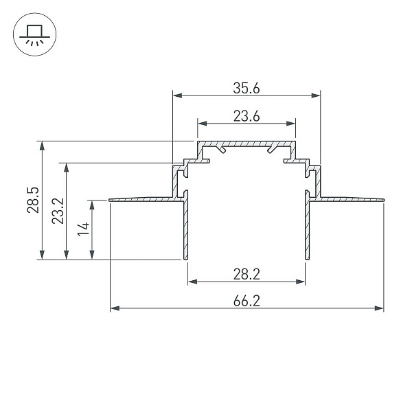 Профиль для ленты LED врезной PLS 28,5x66,2мм без рассеивателя (2м) 26459 ARLIGHT