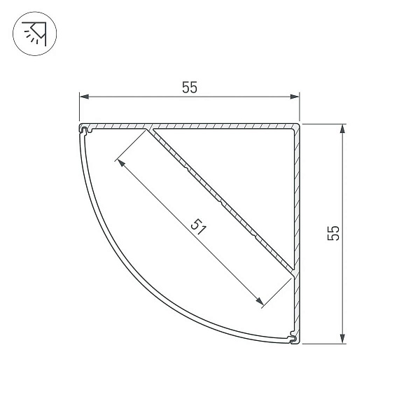 Профиль для ленты LED угловой SL-KANT 55x55мм без рассеивателя (2м) 44578 ARLIGHT