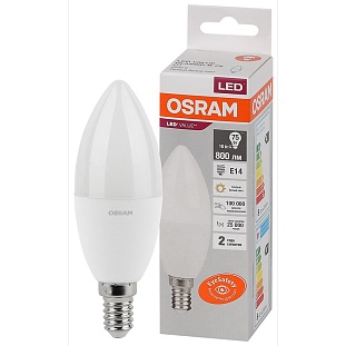 Лампа LED E14  10W/830 220V свеча матовая 800Lm OSRAM