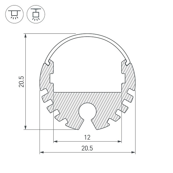 Профиль для ленты LED накладной ARH-ROUND 20,5x20,5мм без рассеивателя (2м) 40645 ARLIGHT