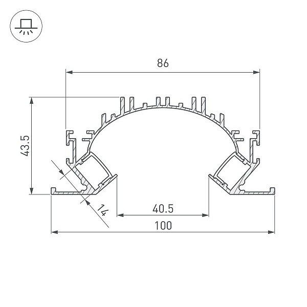 Профиль для ленты LED врезной ARH-DUAL 43,5x100мм без рассеивателя (2м) 36364 ARLIGHT
