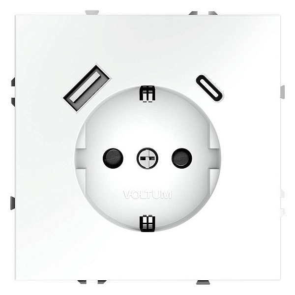 Розетка с з/к + 2xUSB, A + C, S70, Белый матовый, VLS040502, VOLTUM