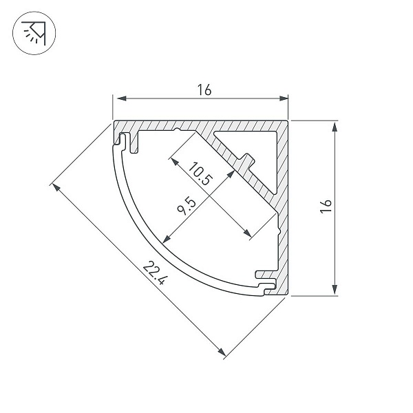 Профиль для ленты LED угловой SL-KANT 16x16мм без рассеивателя (2м) 53562 ARLIGHT