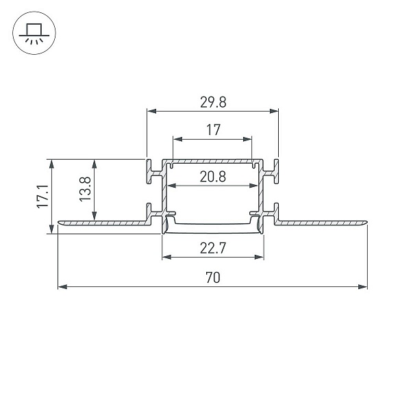 Профиль для ленты LED врезной ARH-FANTOM 17,1x70мм без рассеивателя (2м) 40330 ARLIGHT