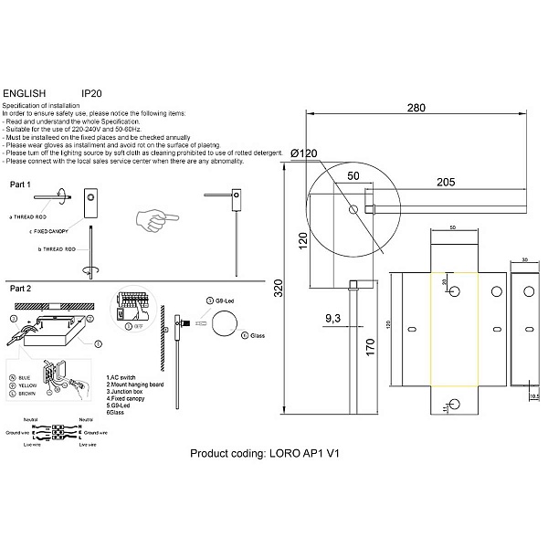 Бра CRYSTAL LUX LORO AP1 V1 BLACK