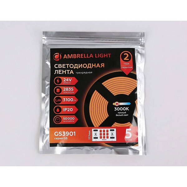 Лента LED 26 W/m 24V IP20 2835/324 3000K 18mm (5м) GS3901 AMBRELLA LIGHT