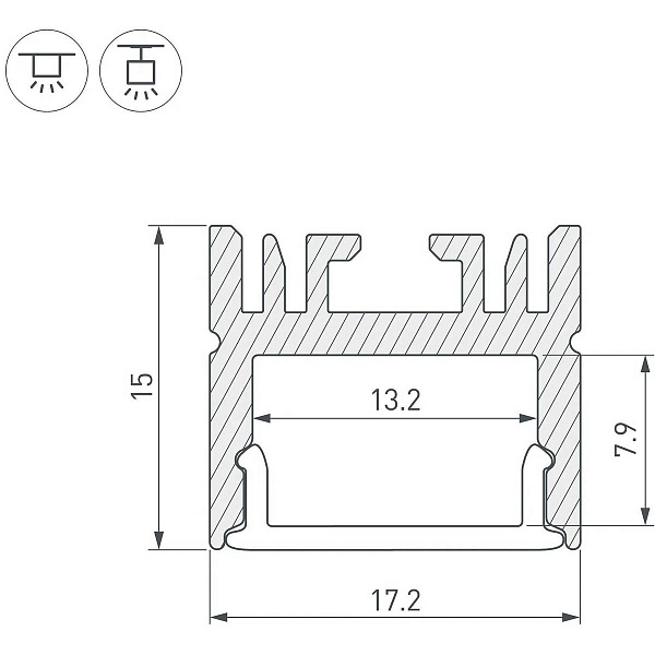 Профиль для ленты LED накладной ARH-LINE 15x17,2мм без рассеивателя (2м) 46076 ARLIGHT