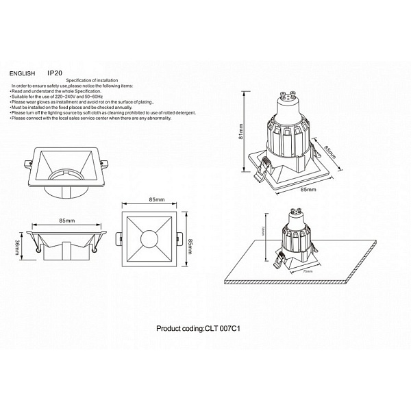 Светильник встраиваемый CRYSTAL LUX CLT 007C1 WH