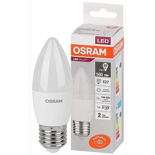Лампа LED E27  7W/865 220V свеча матовая 560Lm OSRAM