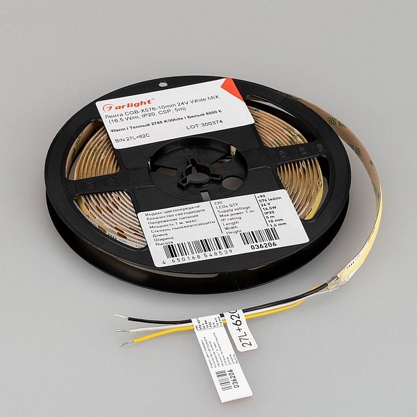 Лента LED COB-X576 16,5 W/m 24V IP20 COB/576 2700, 6000K 10mm (5м) 36206 ARLIGHT