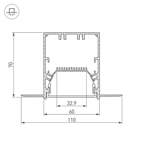 Профиль для ленты LED врезной FANTOM 70x110мм без рассеивателя (2м) 27161 ARLIGHT