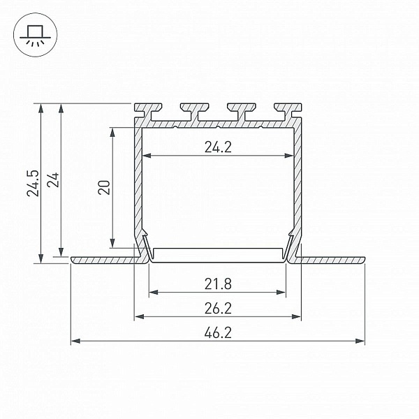 Профиль для ленты LED врезной PLS-LOCK 24,5x46мм без рассеивателя (2м) 33134 ARLIGHT