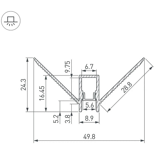 Профиль для ленты LED угловой ARH-DECORE 24,3x49,8мм без рассеивателя (2м) 43162 ARLIGHT