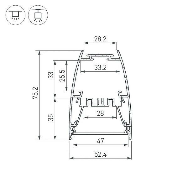 Профиль для ленты LED накладной ARH-LINE 75,2x52,4мм без рассеивателя (2м) 44885 ARLIGHT