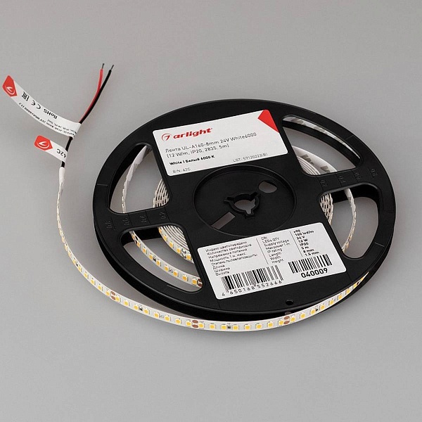 Лента LED UL-A160 12 W/m 24V IP20 2835/160 6000K 8mm (5м) 40009 ARLIGHT
