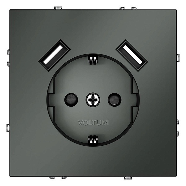 Розетка с з/к + 2xUSB, A + A, S70, Титан, VLS040406, VOLTUM