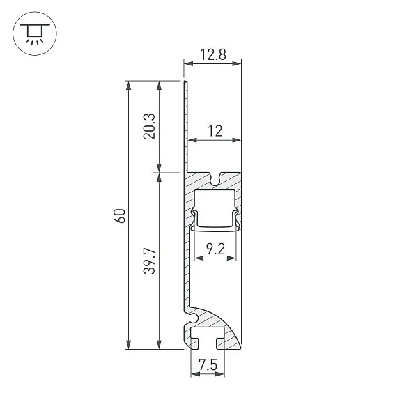 Профиль для ленты LED врезной ARH-PLINTUS 60x12,8мм без рассеивателя (2м) 41213 ARLIGHT
