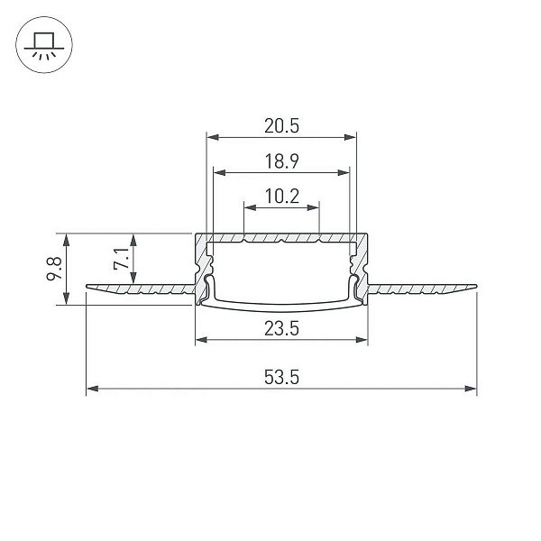 Профиль для ленты LED врезной FANTOM 9,8x53,5мм без рассеивателя (2м) 47360 ARLIGHT