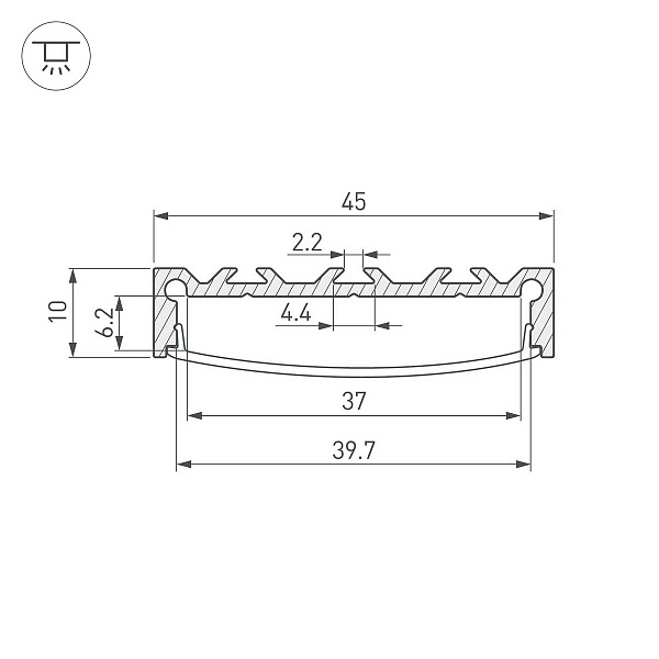 Профиль для ленты LED накладной LINE 10x45мм без рассеивателя (2м) 49248 ARLIGHT