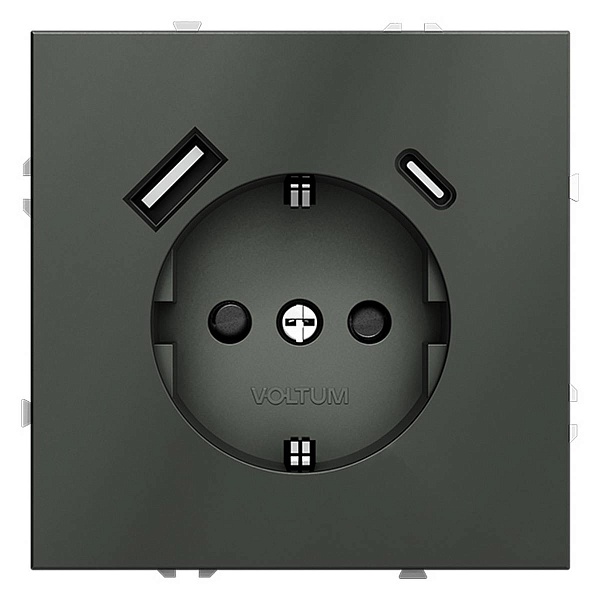 Розетка с з/к + 2xUSB, A + C, S70, Титан, VLS040506, VOLTUM