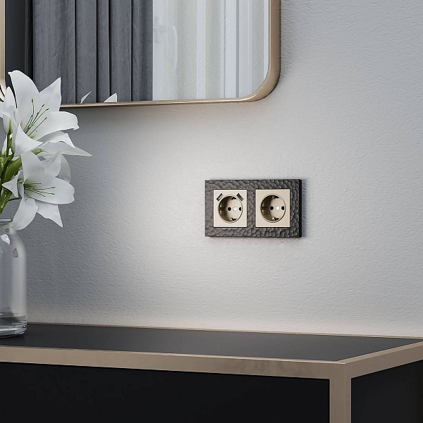 Накладка розетки с з/к + 2xUSB, шампань, W1179511, WERKEL
