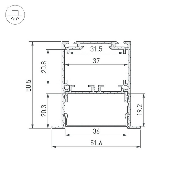 Профиль для ленты LED врезной SL-LINIA 50,5x51,6мм без рассеивателя (2м) 44682 ARLIGHT