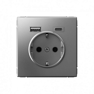 Розетка с з/к + 2xUSB, A + C, ARTGALLERY, Сталь, GAL000932, SCHNEIDER ELECTRIC