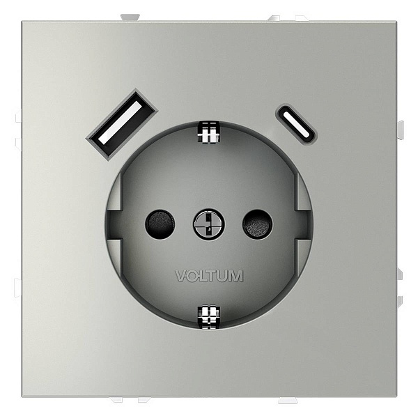 Розетка с з/к + 2xUSB, A + C, S70, Сталь, VLS040505, VOLTUM