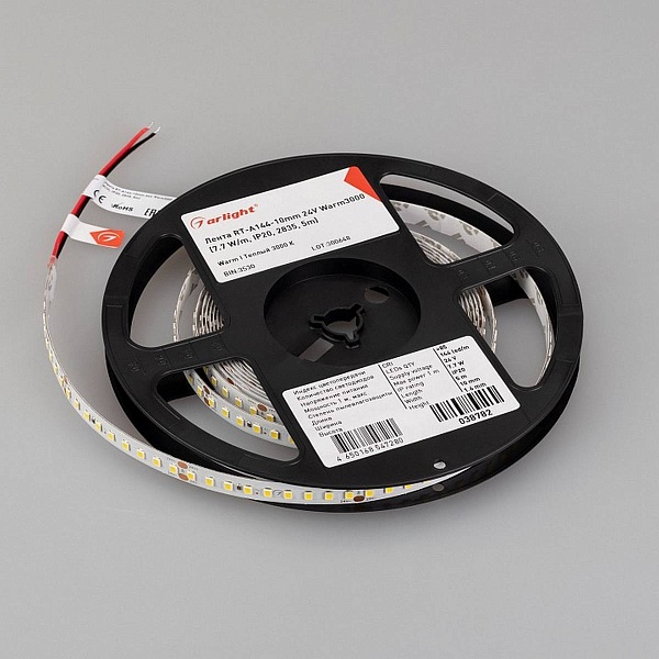 Лента LED RT-A144 7,7 W/m 24V IP20 2835/144 3000K 10mm (5м) 38782 ARLIGHT
