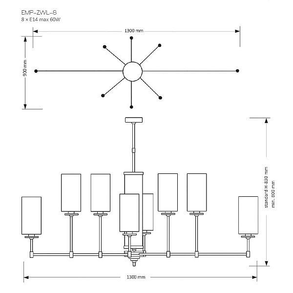 Люстра подвесная KUTEK EMPOLI EMP-ZWL-8(Z)